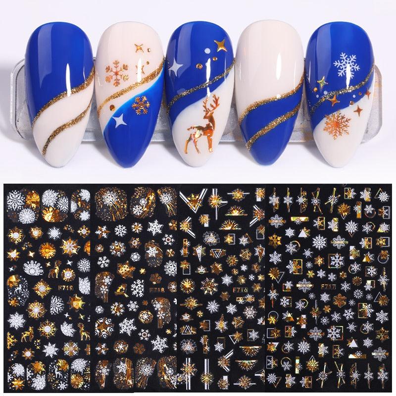 Gold Silver White Snowflakes 3D Nail Stickers Iridescent Self Adhesive Transfer Decals Manicures Art Decoration Slider Nails Decals Sticker Hot Sexy Girl Tip Back Glue Decal Cool Lollipop Self Adhesive Acrylic Tips Tool Decoration