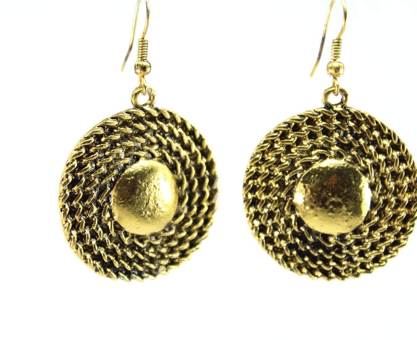 Parure Collier et Boucles d'Oreilles Médaillon Cordon Doré Boho