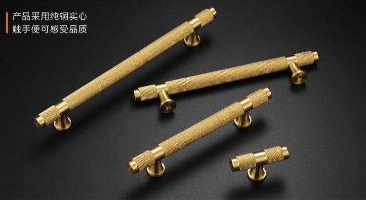 Golden Brass Knurled Textured Simple Kitchen Cabinet handle And Handles Drawer Pulls Bedroom Door Knobs Cupboard Bathroom Door Handles Brushed Brass Pulls For Cabinets