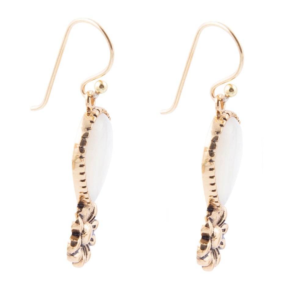 Golden Flower and White Mother of Pearl Drop Earrings - ThisandThatShoppe