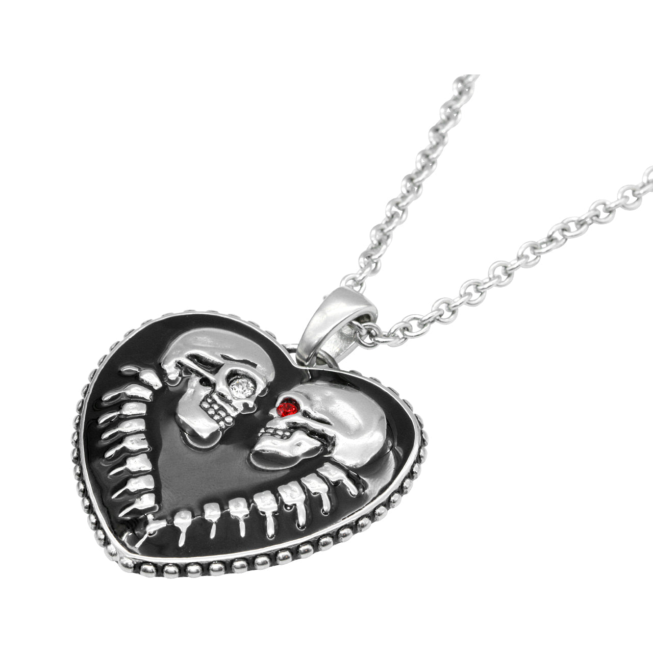 Gothic Skull Heart Necklace Sterling Silver Pendant