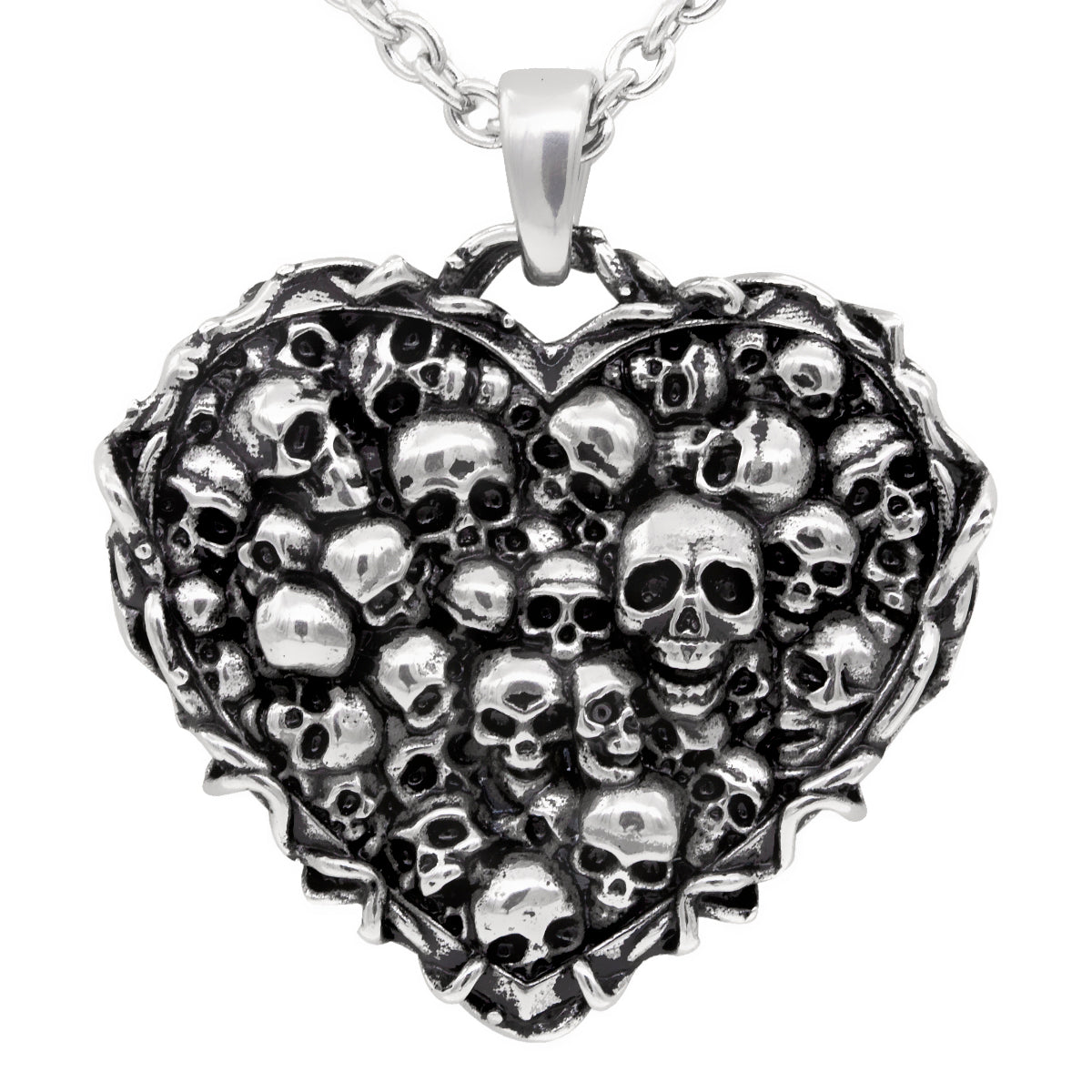 Halskette mit gotischem Totenkopf-Herz-Anhänger aus Edelstahl