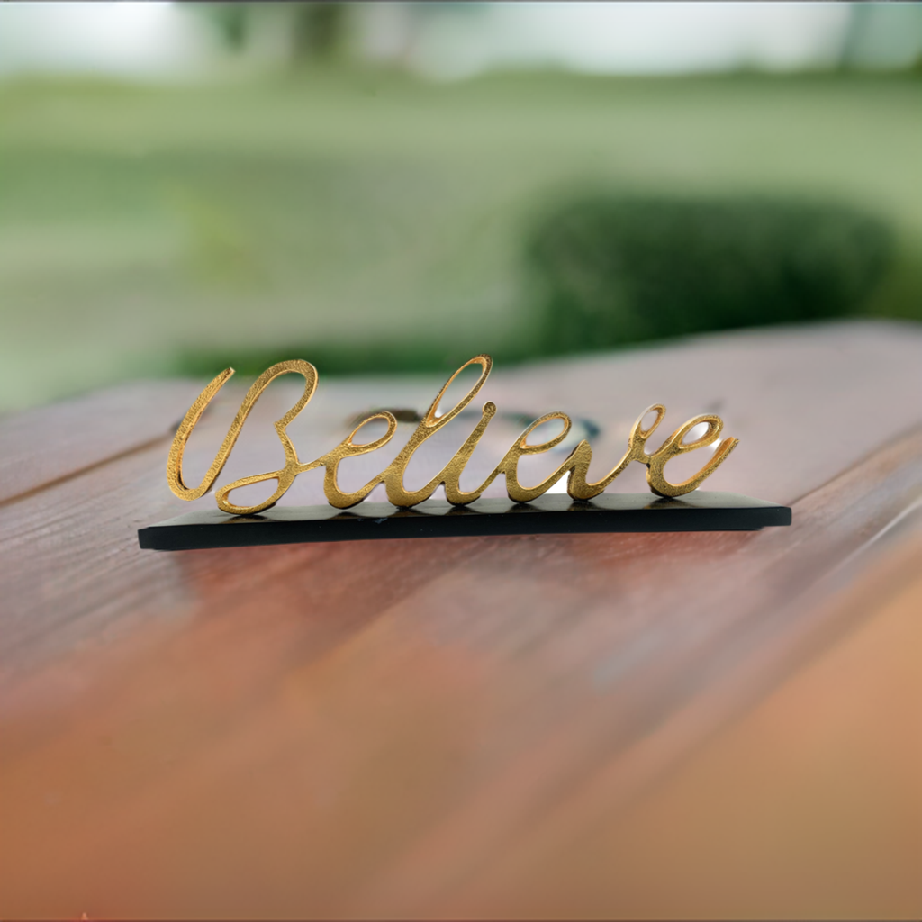 Vibhsa Believe Decorative Home Accent (12.5", Rustic Gold)