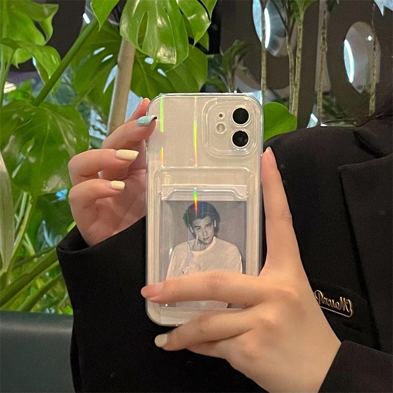 Gradient Rainbow Charming Case For iPhone 13 11 12 Pro Max XS XR 7 8 Plus Transparent Cover with Wallet Card Holder Case Soft Cover for iPhone