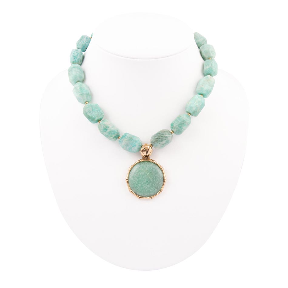 Green Amazonite Golden Lotus Pendant Necklace - ThisandThatShoppe