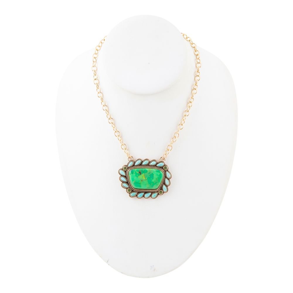 Legacy Lime Green and Blue Turquoise Golden Pendant Necklace - ThisandThatShoppe
