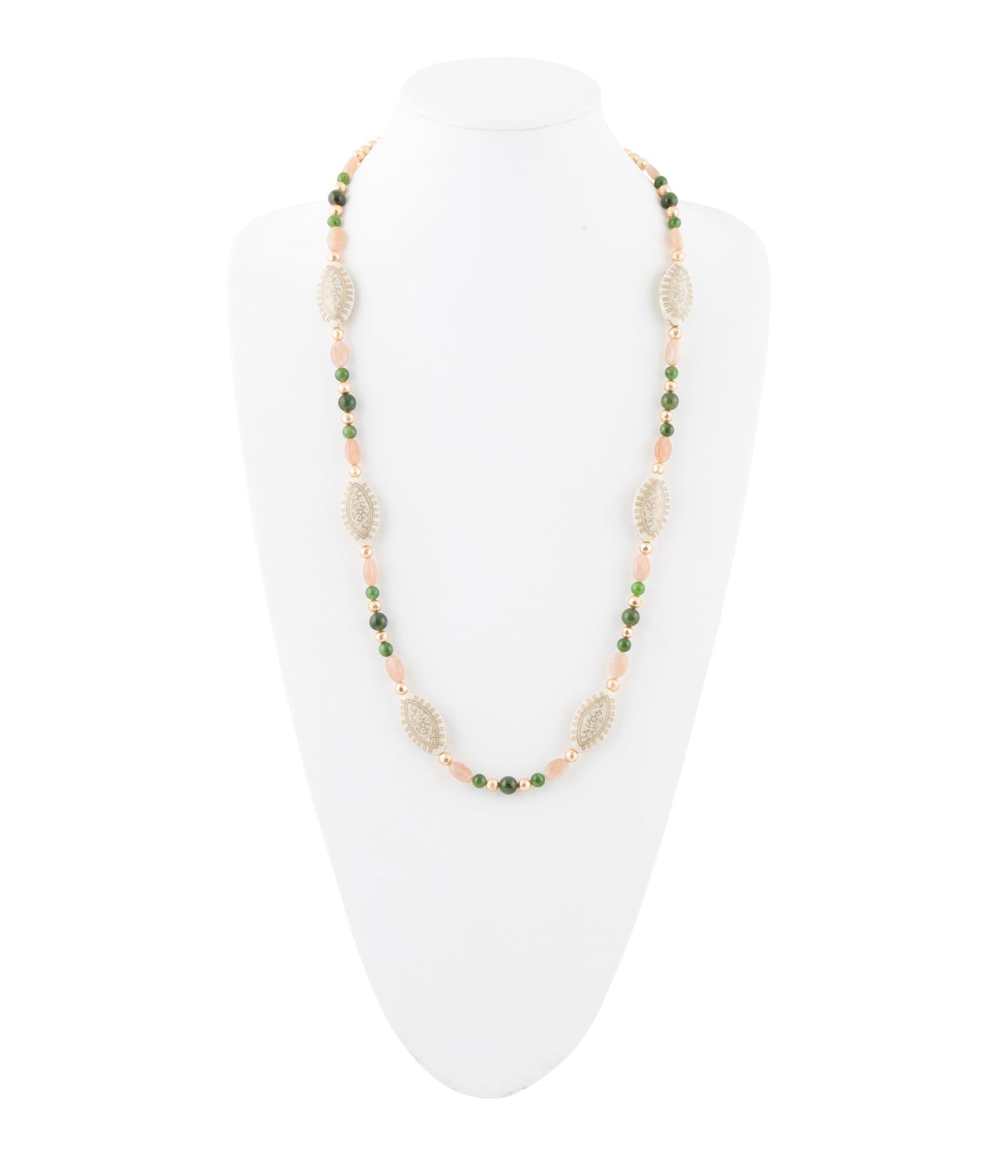 Grüne Jade und rosa Sonnenstein Goldkette