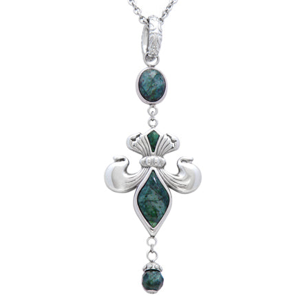 Collier pendentif en marbre vert, argent sterling, style audacieux