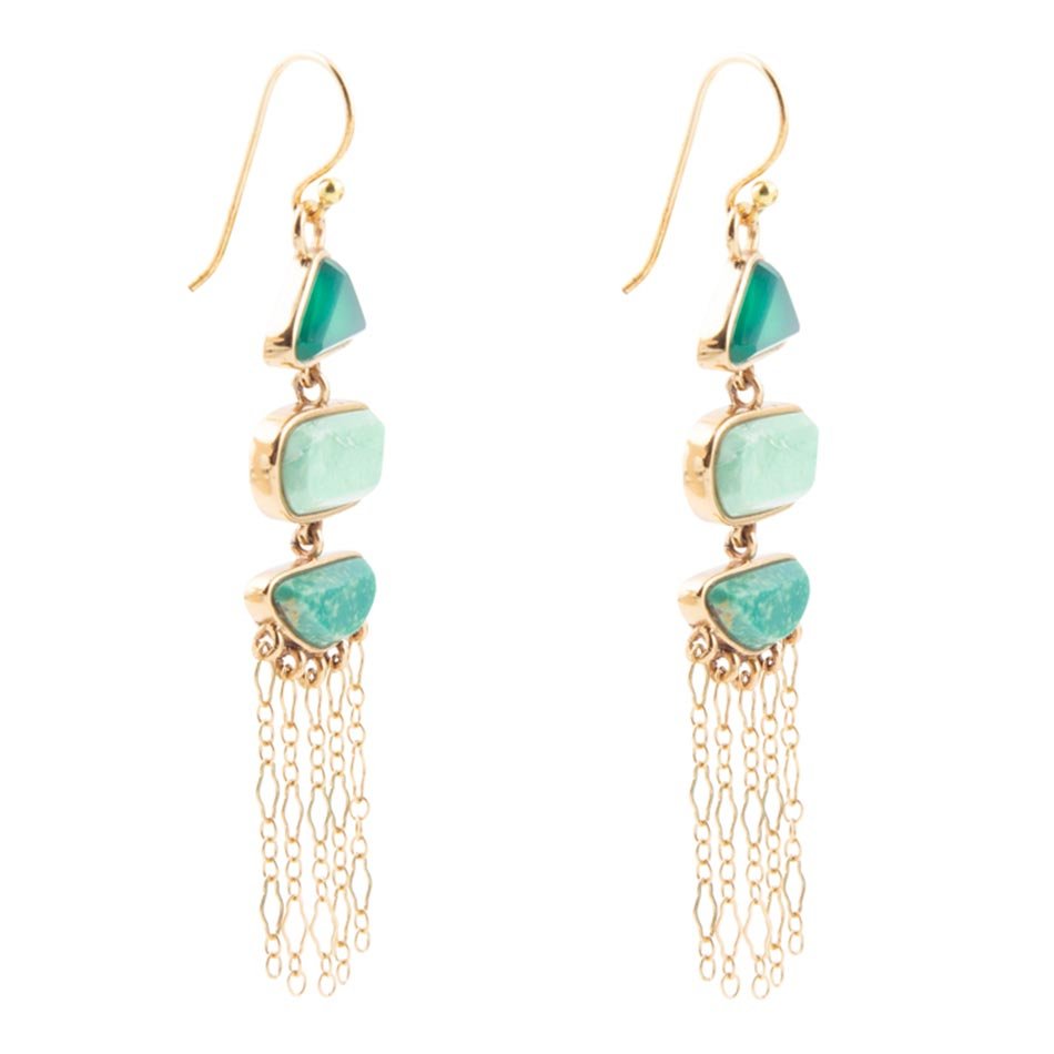 Green Multi Stone Golden Drop Earrings - ThisandThatShoppe