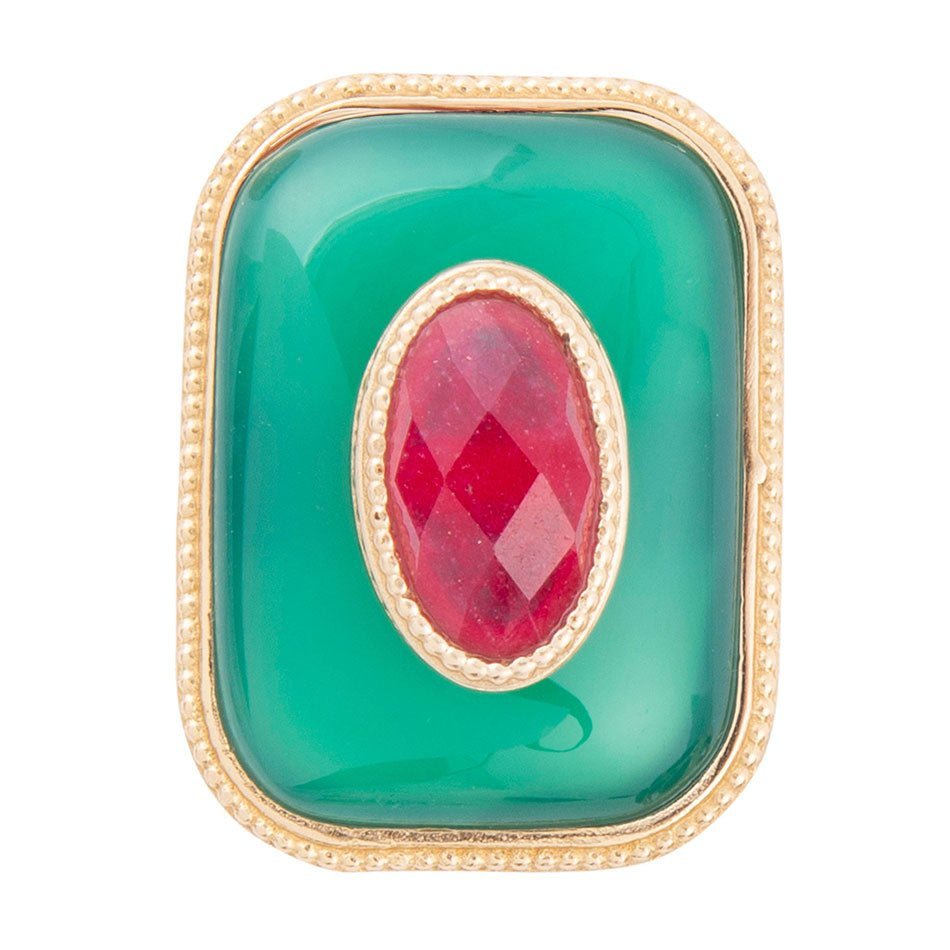 Green Onyx Stacked Red Stone Golden Statement Ring - ThisandThatShoppe