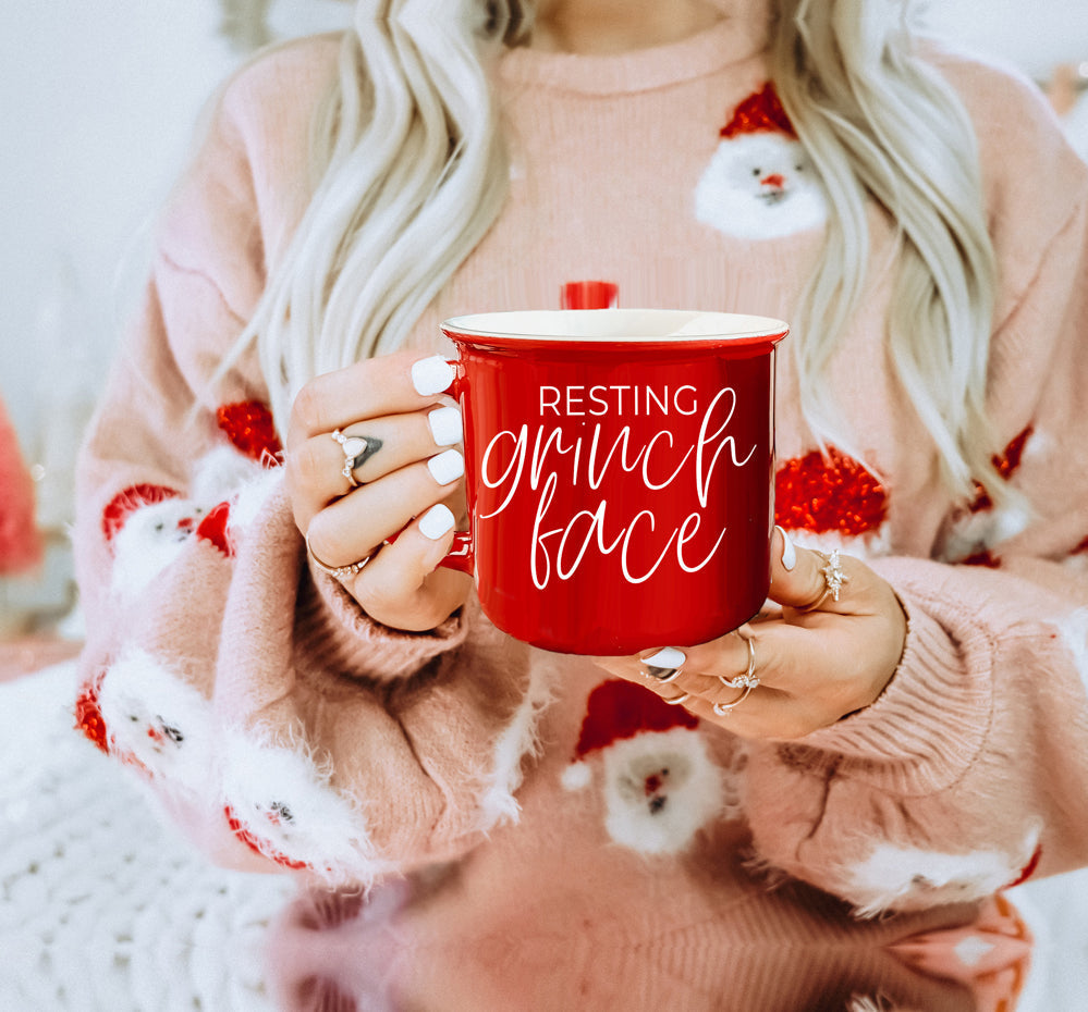 Grinch Gesicht Tasse 430ml Keramik Campingtasse Rot Grün Lustige Weihnachtstasse