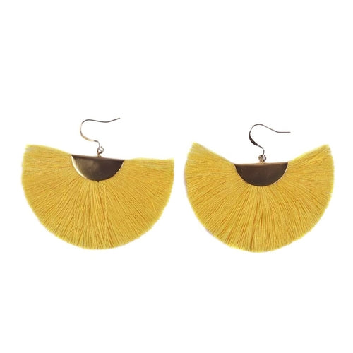 Halbmond Fächer Quasten Ohrringe Boho Baumwolle Messing Leichtgewicht Fransen Tropfen 7,6 cm