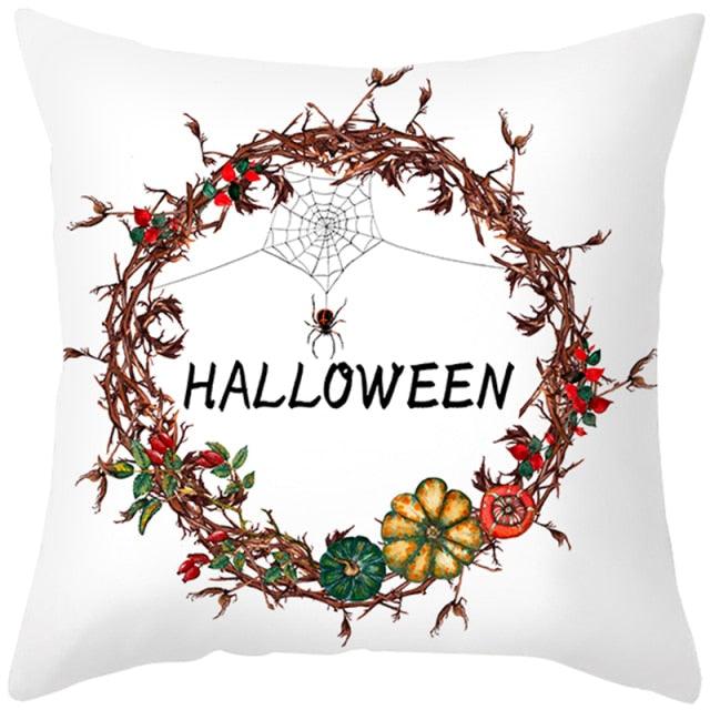 Halloween Cushion Cover Horror Pumpkin Printed Pillow Case Orange And Black Pillow Cover Pumpkin Farmhouse Deco Happy Halloween Decorative Pillow Case For Home 45x45CM