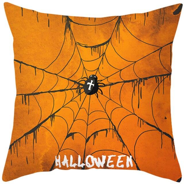 Halloween Cushion Cover Horror Pumpkin Printed Pillow Case Orange And Black Pillow Cover Pumpkin Farmhouse Deco Happy Halloween Decorative Pillow Case For Home 45x45CM