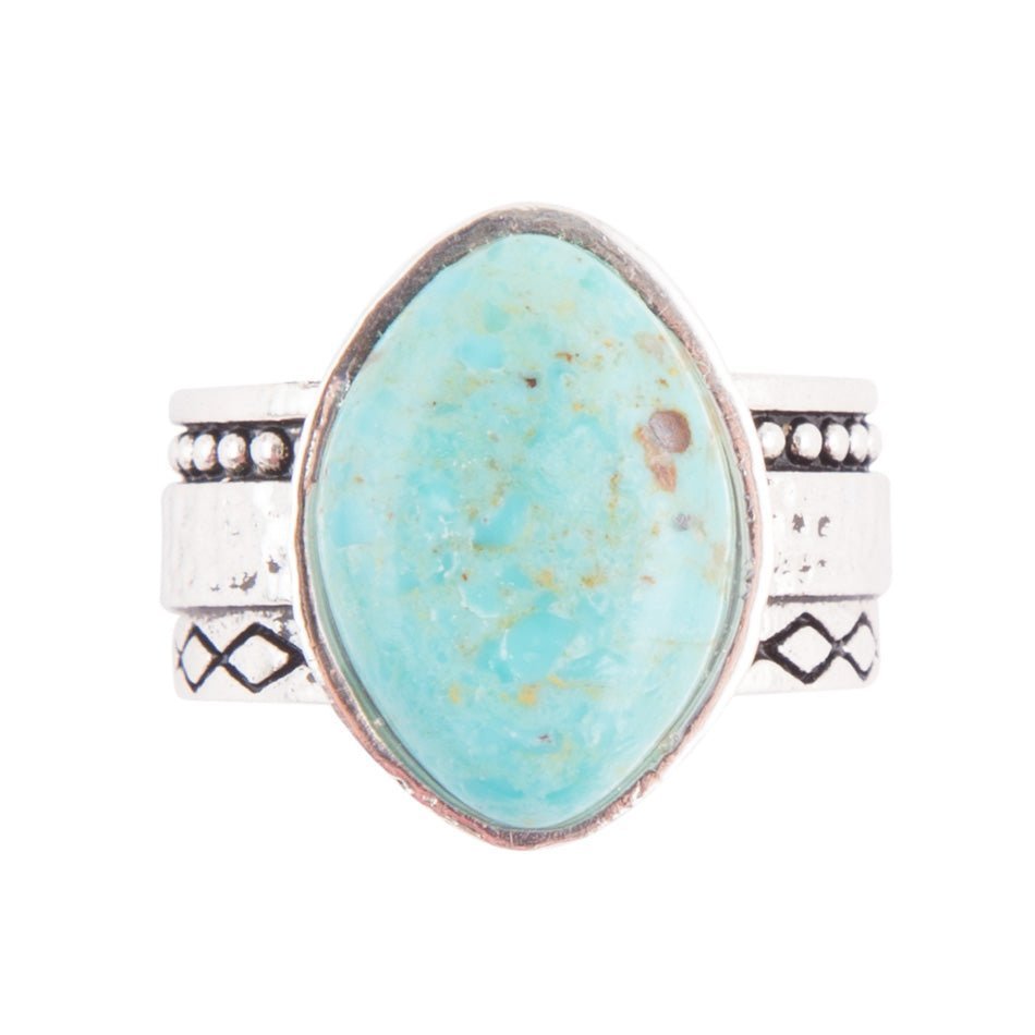 Hammered Big Sterling Silver and Blue Turquoise Ring - ThisandThatShoppe