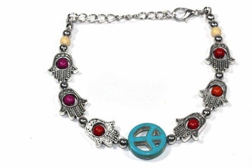 Hamsa Hand Friedensarmband Verstellbares Perlenarmband Silberner Anhänger
