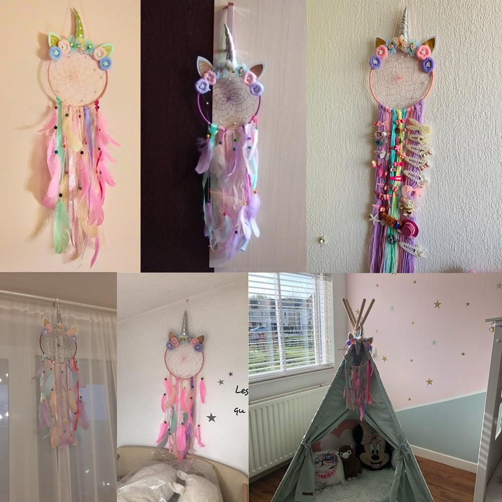 Handmade Dream Catchers Flower For Kids Unicorn Dream Catcher Ornament Feather Wall Decor For Girls Bedroom Flower Wall Hanging Decoration Flower Dream Catcher
