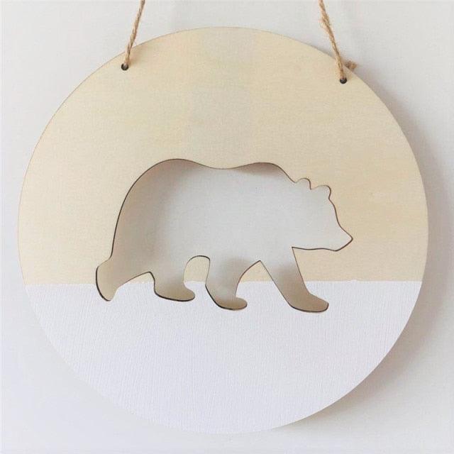 Handmade Hanging Ornaments Positive Slogan Banner Round Polar Bear Animal Statue Figurines Sculpture Wooden Ornaments Wood Chip Wall Pendant Cardboard For Kids Room Decoration Photo Props