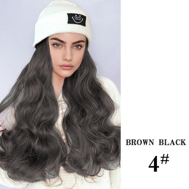 Hat Wig For Women Synthetic Long Wavy Wigs Autumn Winter Fashion Knitted Cap Hair Wig Hair Extensions Wigs For Black Women Cosplay Wigs For Women