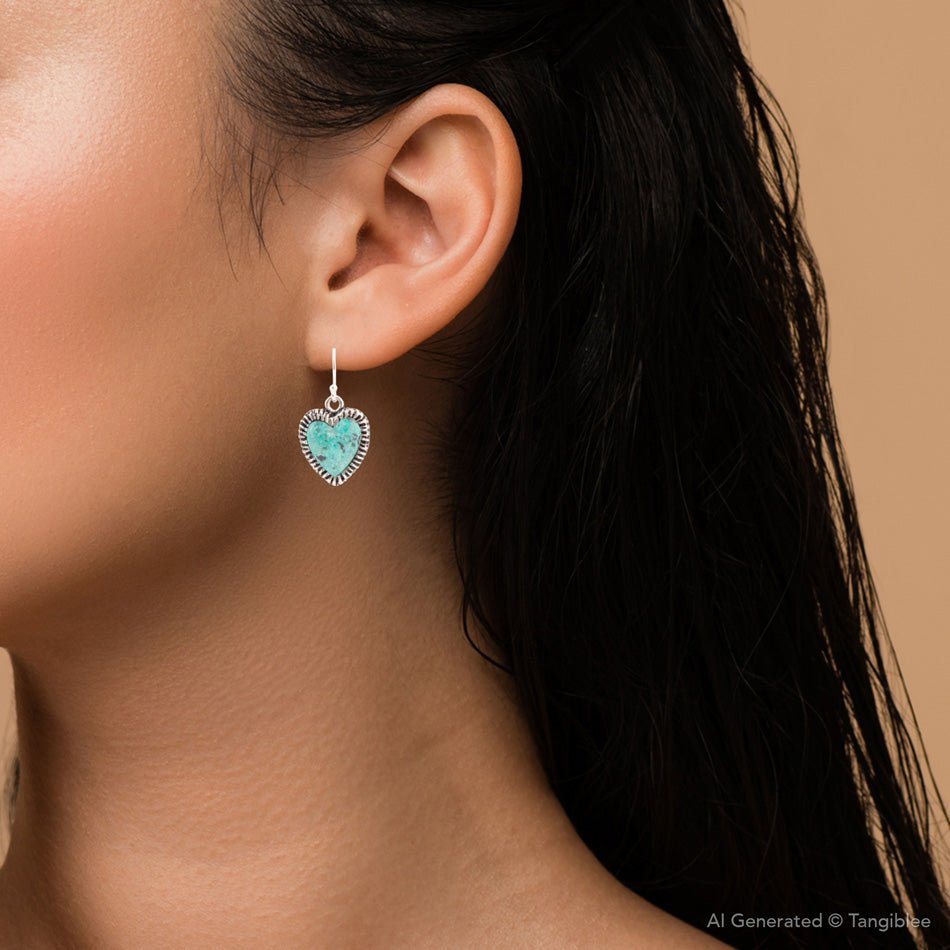 Heart Blue Chrysocolla Sterling Silver Drop Earrings - ThisandThatShoppe
