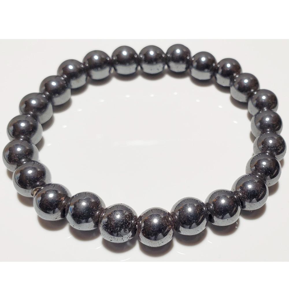 Bracelet élastique en hématite ronde de 8 mm