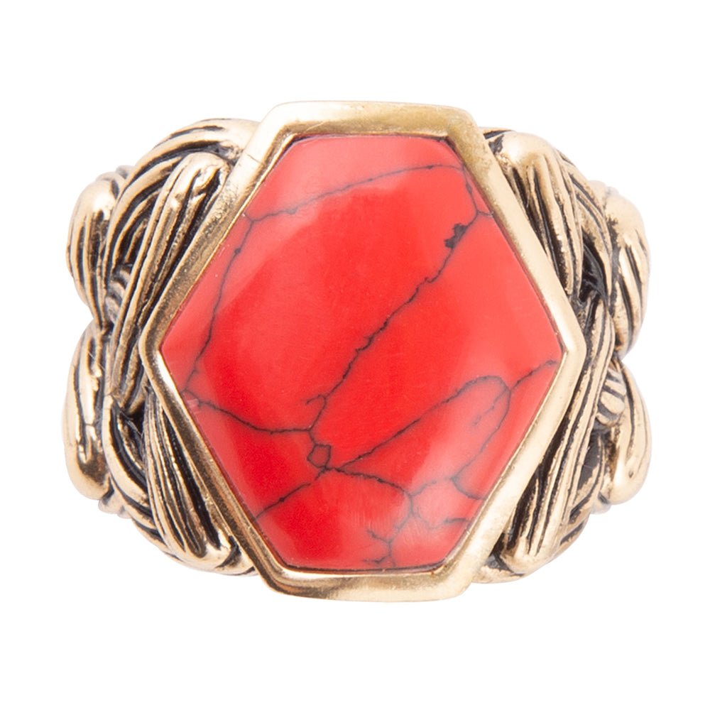 Roter Howlith-Ring (Hexagon)