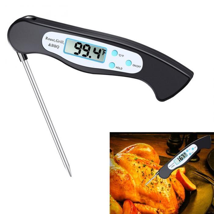 High Quality Foldable Food Thermometer Probe Digital BBQ Meat Kitchen Thermometer Instant Read Meat Thermometer With 4.6” Folding Probe Backlight & Calibration Function For Cooking Food Candy BBQ Grill Liquids Beef Liquid Water Oil Temperature Gauge