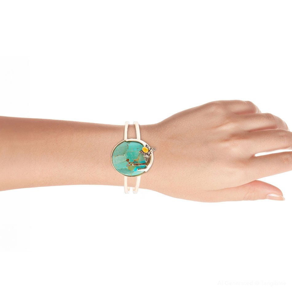 Honey Bee Blue Turquoise Golden Cuff Bracelet - ThisandThatShoppe