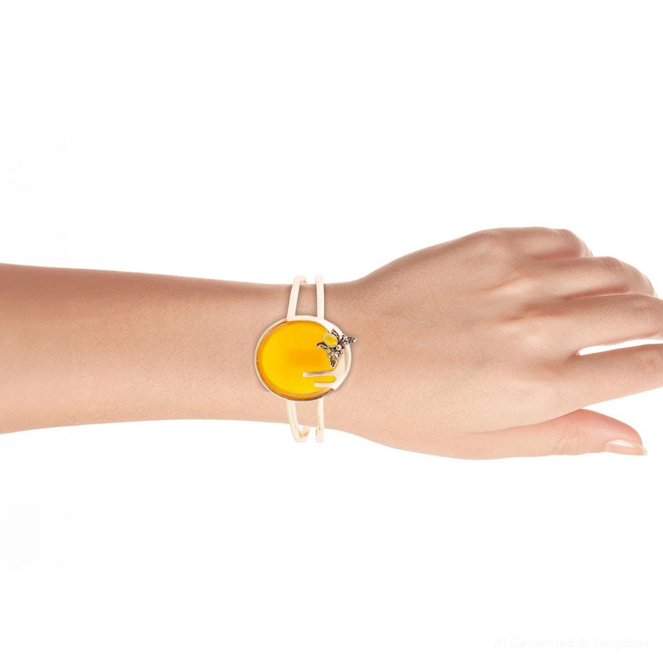 Honey Bee Yellow Agate Golden Cuff Bracelet - ThisandThatShoppe