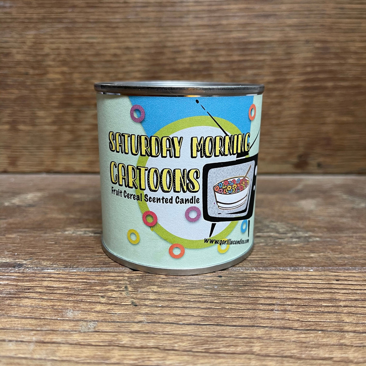 Samstagmorgen-Cartoons Frucht-Müsli Sojawachskerze 8oz Retro Fruchtiger Duft Farbdose mit Deckel