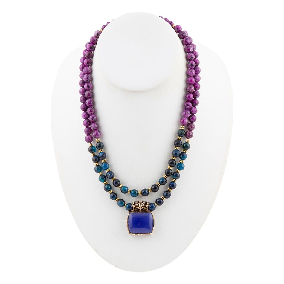 Indigo Blue Agate Pendant Statemen Golden Necklace - ThisandThatShoppe