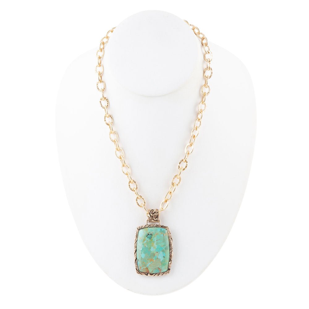 Jacquard Blue Turquoise Golden Pendant Necklace - ThisandThatShoppe