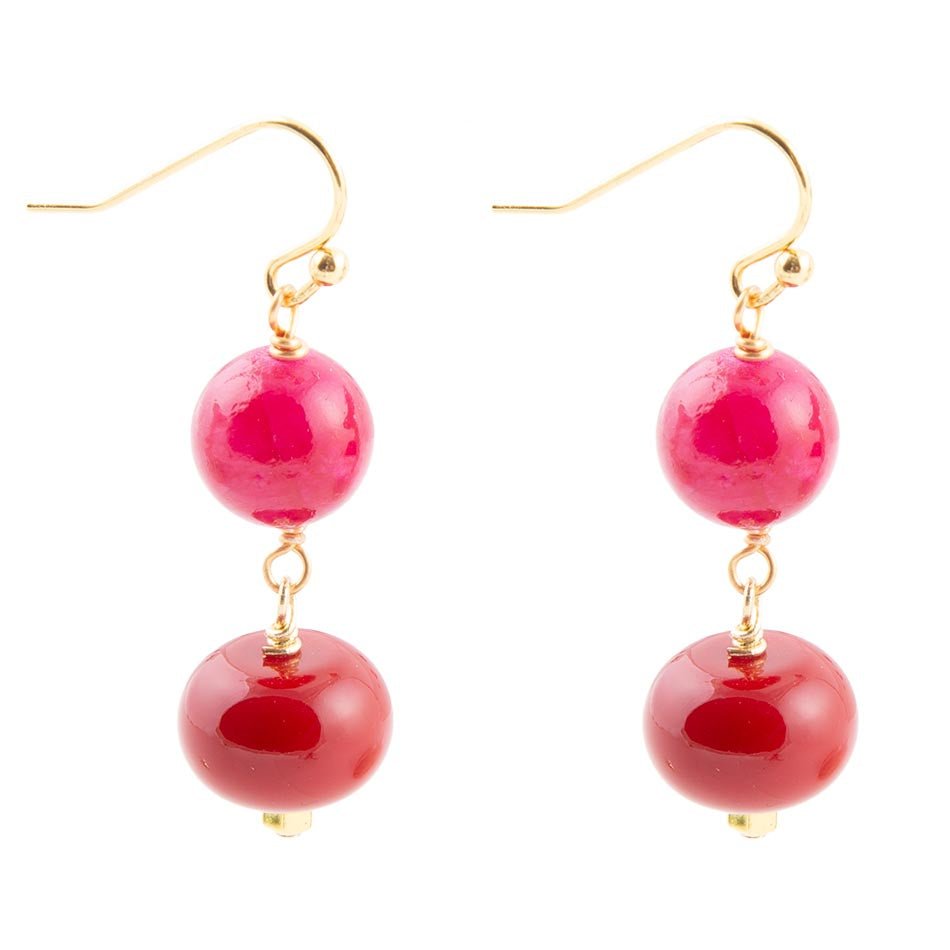 Jade Pink Fuchsia Sunset Red Golden Drop Earrings - ThisandThatShoppe