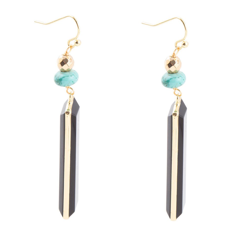 Boucles d'oreilles pendantes linéaires Jett Black Onyx en or