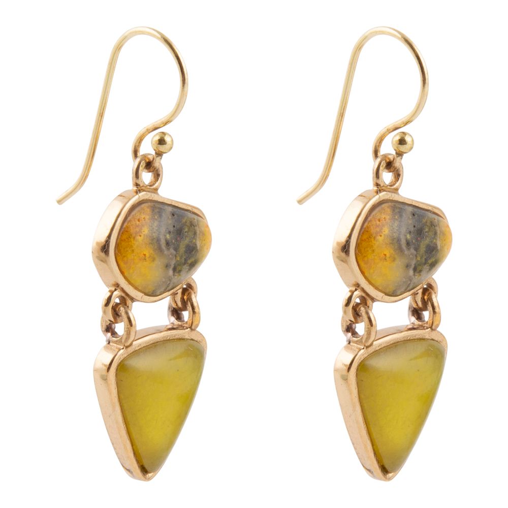 Hinged Yellow Bumblebee Jasper Golden Drop Earrings - ThisandThatShoppe