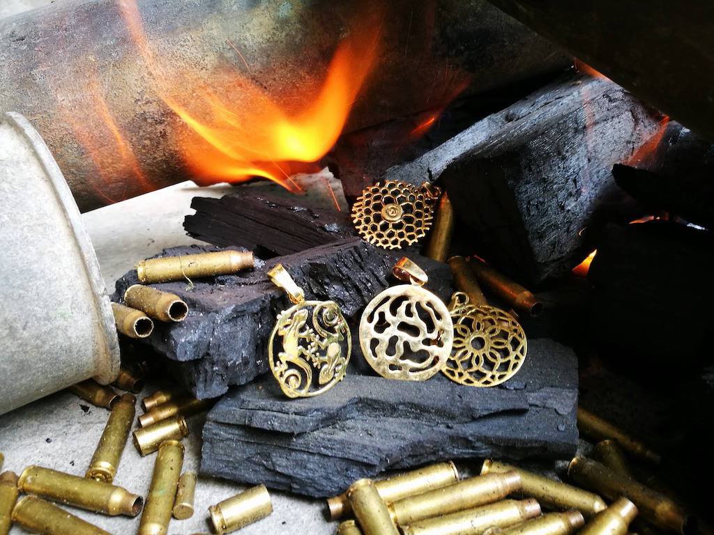 Khmer Temple Recycled Brass Earrings Handcast From Cambodian Bombshell Metal
