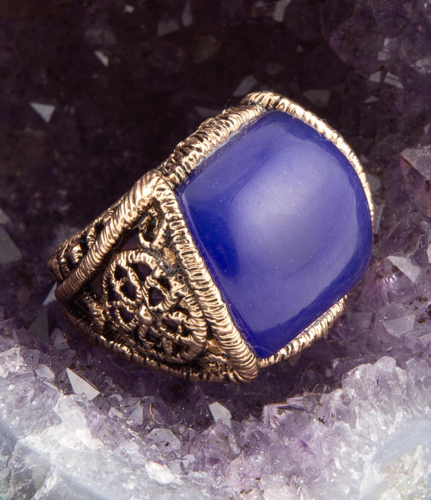 Lace Blue Agate Golden Statement Ring - ThisandThatShoppe