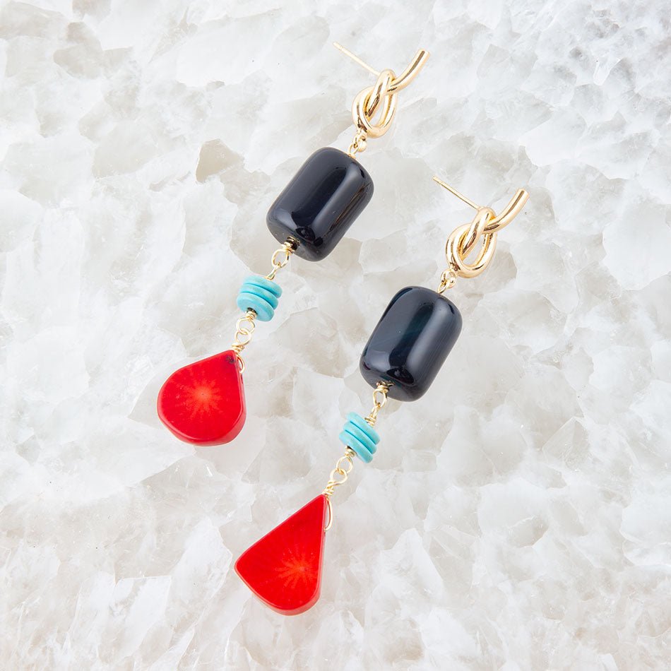 Lapis and Coral Post Drop Earrings - ThisandThatShoppe