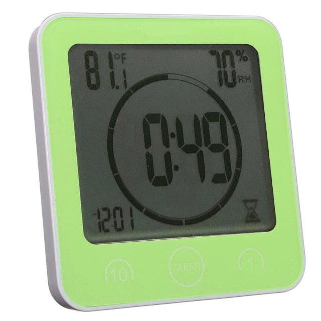 LCD Screen Waterproof Digital Bathroom Digital Bathroom Shower Kitchen Clock Timer with Alarm Waterproof for Water Splashes Visual Countdown Timer Time Management Wall Clock Temperature Humidity Countdown Time Function Wash Shower Hanging Clocks Timer