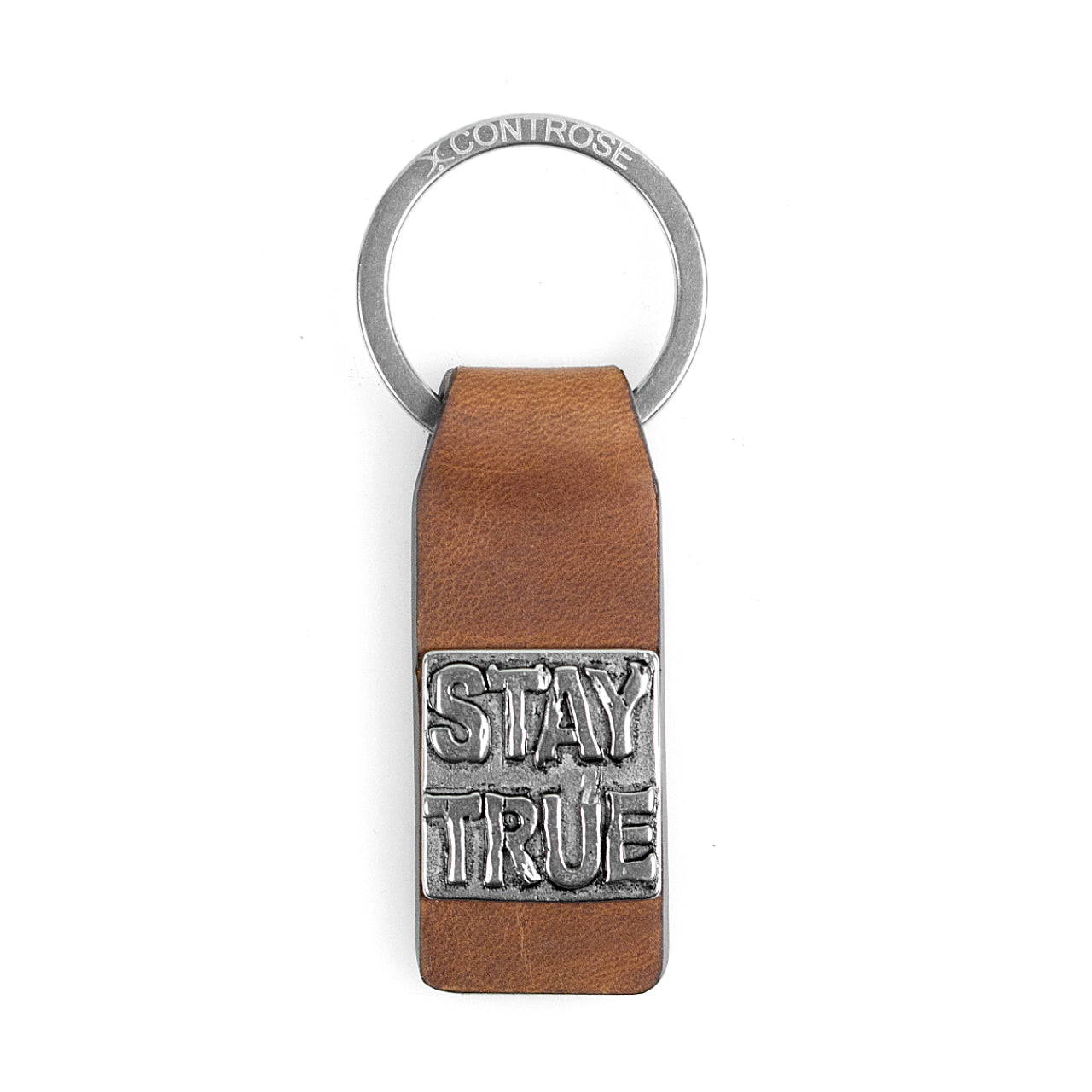 Leder-Schlüsselanhänger „Stay True“ mit Gravur, Geschenk für Ihn