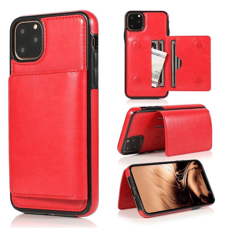 Leather Wallet Case For iPhone 11 Pro Max XS Max XR X 8 7 6S 6Plus 5 5S With Stand Card Pocket Case Cover Shockproof Texture PU Leather Wallet Cover