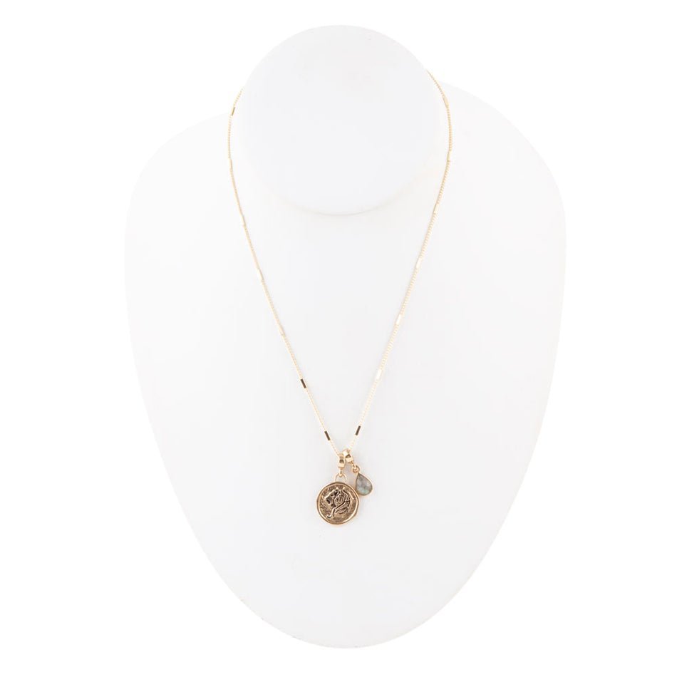 Leo - Zodiac Gray Labradorite Golden Charm Necklace - ThisandThatShoppe