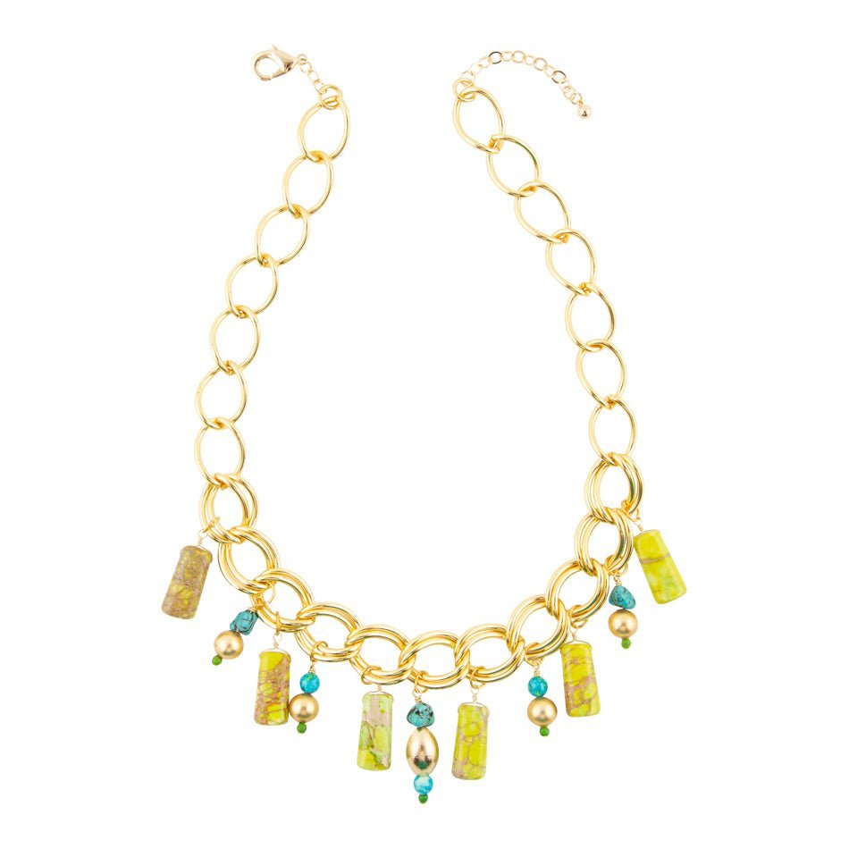 Lime Green Jasper Charm Golden Necklace - ThisandThatShoppe