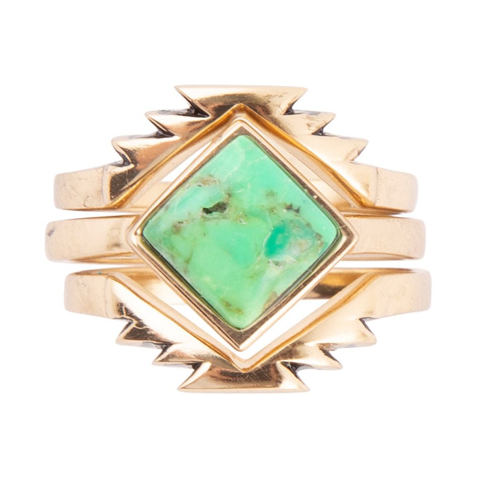 Aztec Lime Green Turquoise Golden Ring Set - ThisandThatShoppe