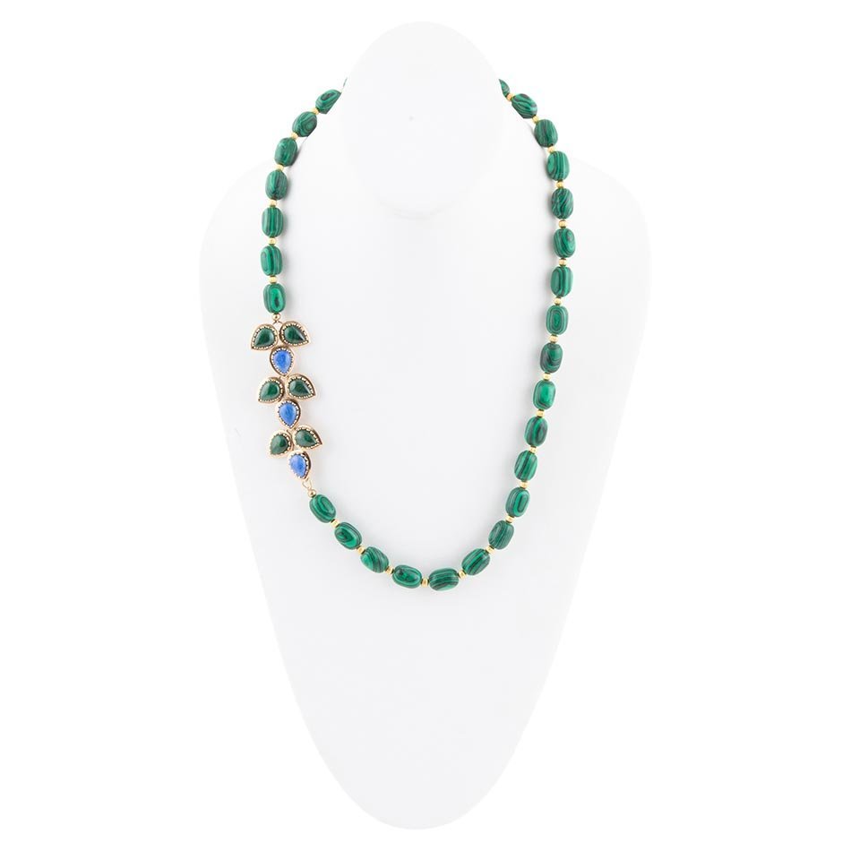 Linked Blue Lapis and Green Malachite Golden Necklace - ThisandThatShoppe
