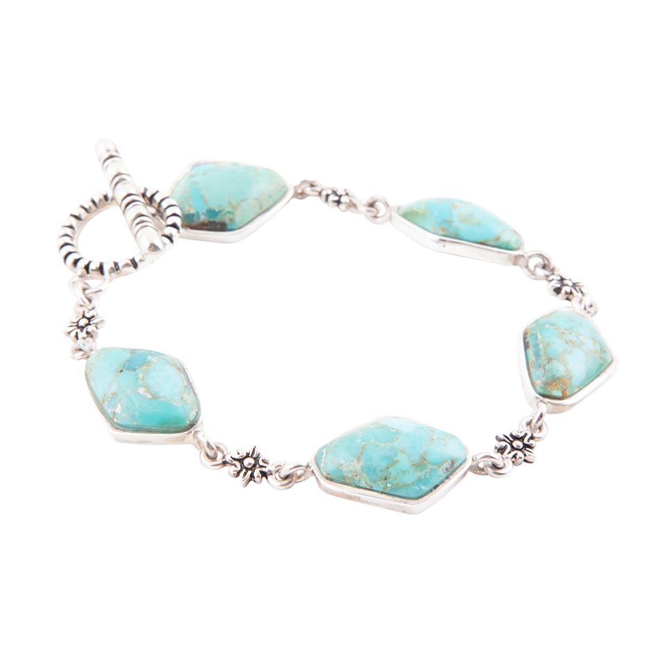 Linked Blue Turquoise and Sterling Silver Bracelet - ThisandThatShoppe