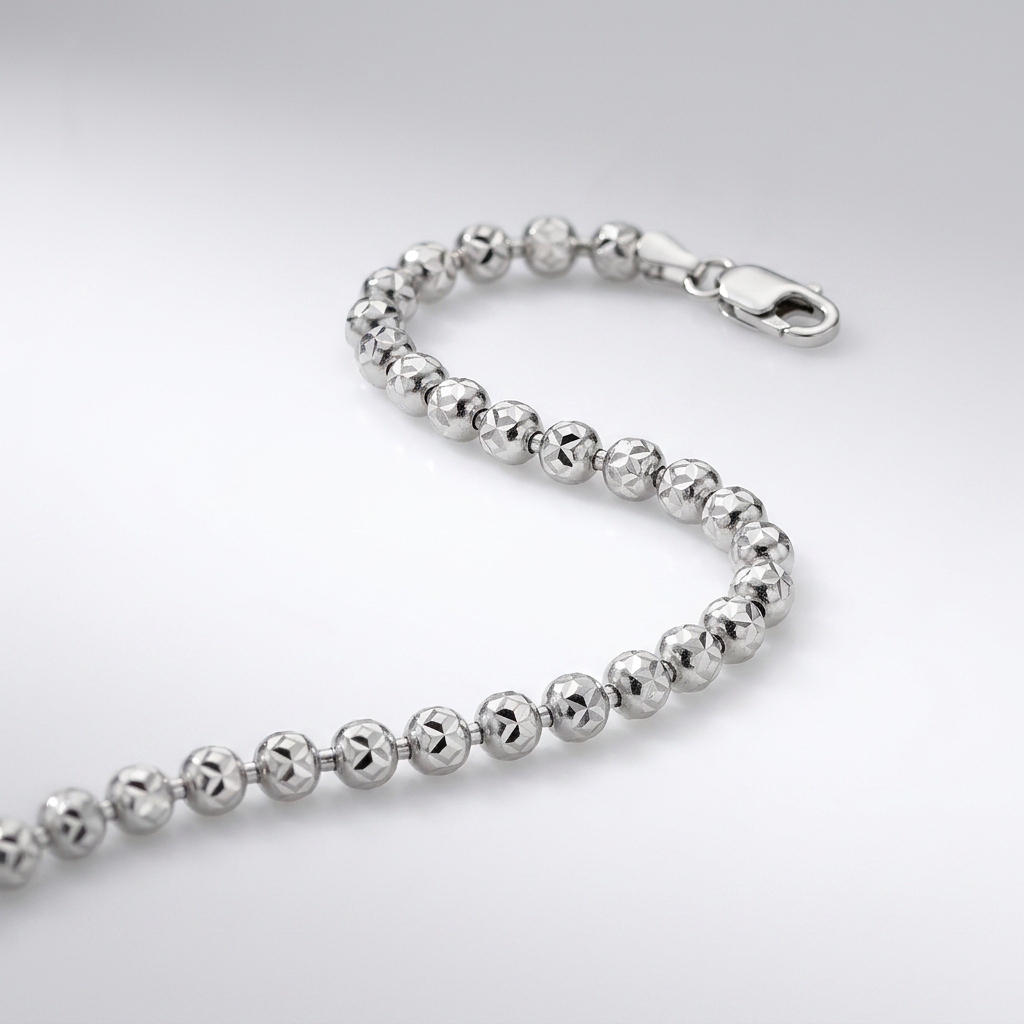 14k White Gold Diamond-Cut Bead Chain 1.2mm