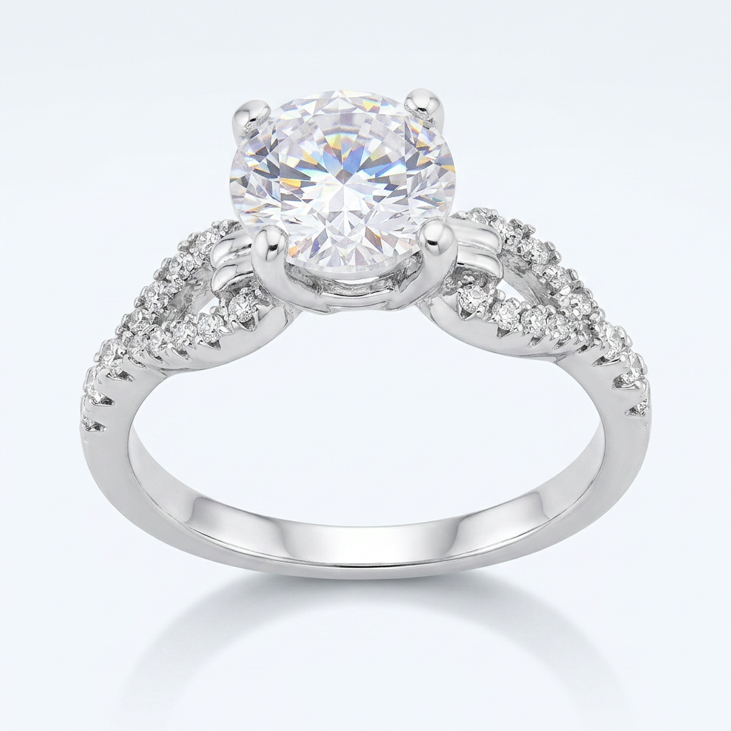 Avera 2.11Ct Round Cut Cubic Zirconia Petite Ribbon Engagement Ring
