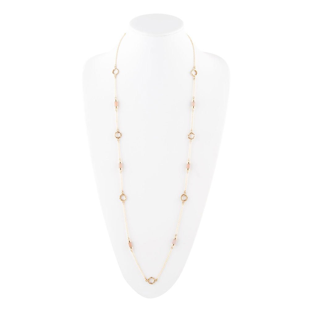 Long Delicate Orange Moonstone and Bronze Necklace - ThisandThatShoppe