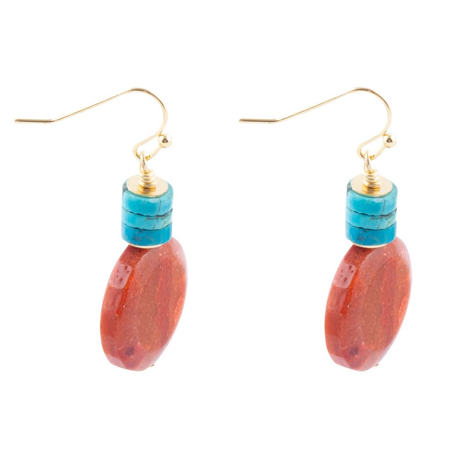 Boucles d'oreilles pendantes Longhorn Corail et Turquoise